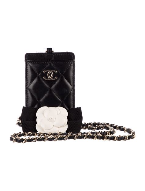 Chanel Quilted Camellia Bow Card Holder On Chain 